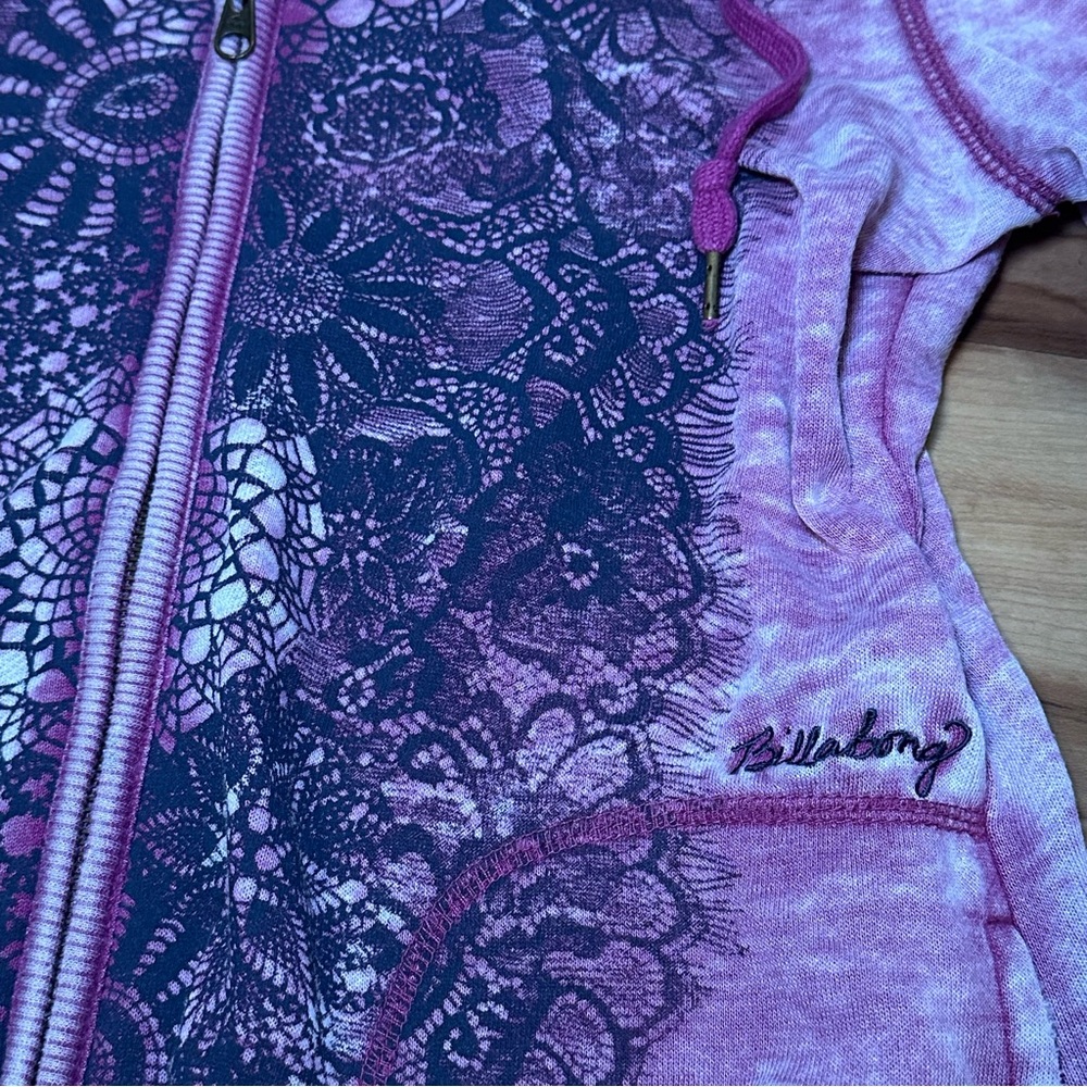 Billabong Vintage Y2K Purple Lace Geometric Burnout Hoodie - Picture 4 of 16